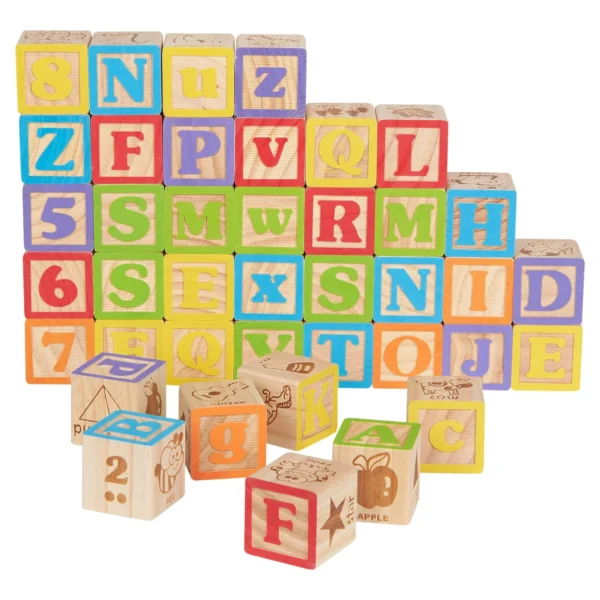 40 Piece ABC Alphabet toy with wooden blocks with bright graphics