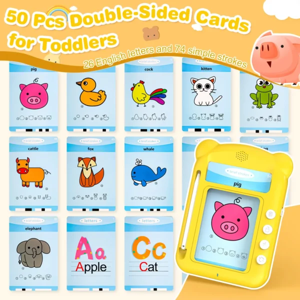 2 in 1 Writing Drawing Tablets for Kids, 100 Patterns Educational Talking Flash Cards